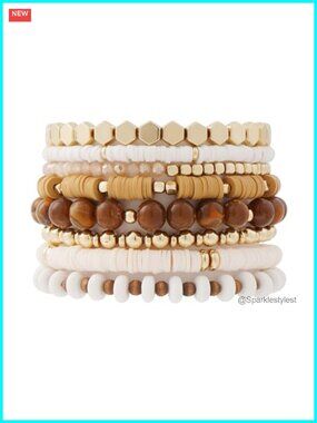 Heishi Clay Bead Bracelets Set Gold Plated Stretch Stackable Beach Jewelry